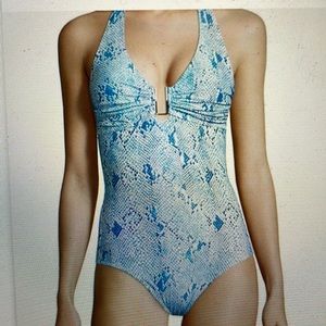 Melissa Odabash one piece snake print halter suit sz 12